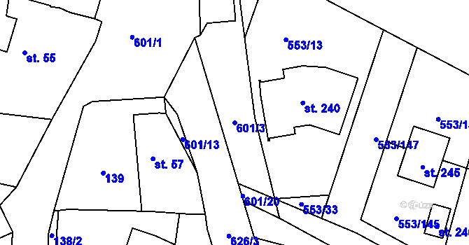 Parcela st. 601/3 v KÚ Chocenice, Katastrální mapa