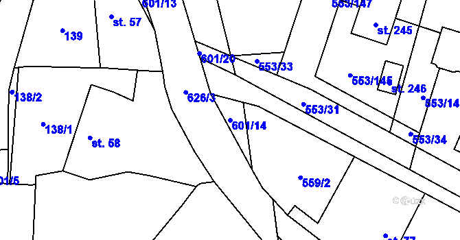 Parcela st. 601/14 v KÚ Chocenice, Katastrální mapa