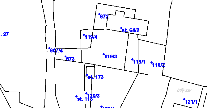 Parcela st. 119/3 v KÚ Chocenice, Katastrální mapa
