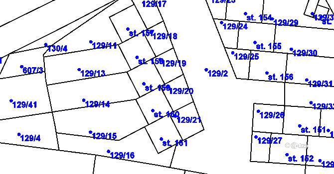 Parcela st. 129/20 v KÚ Chocenice, Katastrální mapa