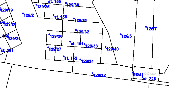 Parcela st. 129/33 v KÚ Chocenice, Katastrální mapa