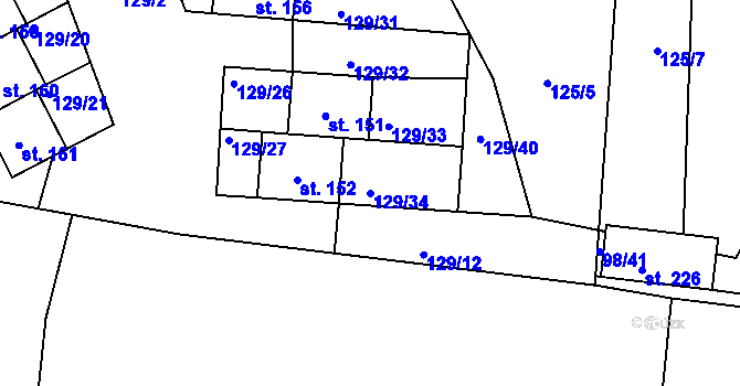 Parcela st. 129/34 v KÚ Chocenice, Katastrální mapa