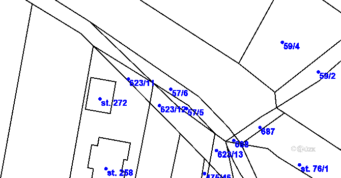 Parcela st. 57/6 v KÚ Chocenice, Katastrální mapa