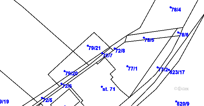 Parcela st. 72/7 v KÚ Chocenice, Katastrální mapa