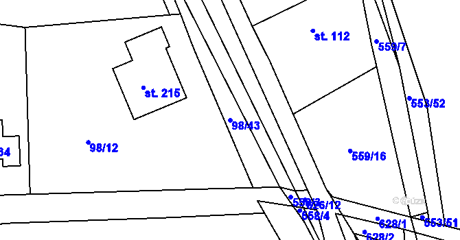Parcela st. 98/43 v KÚ Chocenice, Katastrální mapa