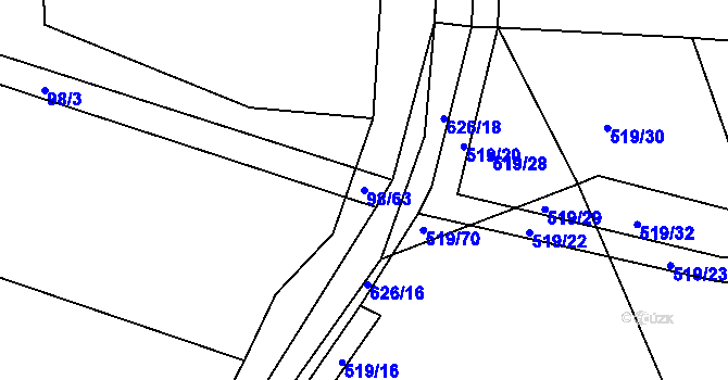 Parcela st. 98/63 v KÚ Chocenice, Katastrální mapa