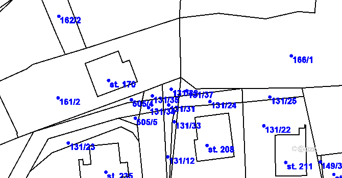 Parcela st. 131/32 v KÚ Chocenice, Katastrální mapa