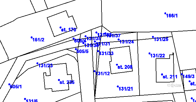 Parcela st. 131/33 v KÚ Chocenice, Katastrální mapa