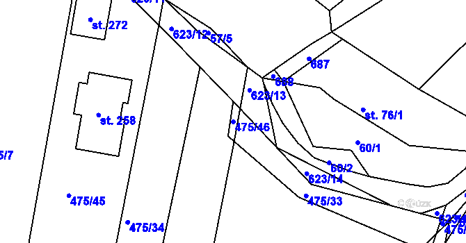 Parcela st. 475/46 v KÚ Chocenice, Katastrální mapa