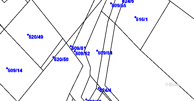 Parcela st. 509/54 v KÚ Chocenice, Katastrální mapa