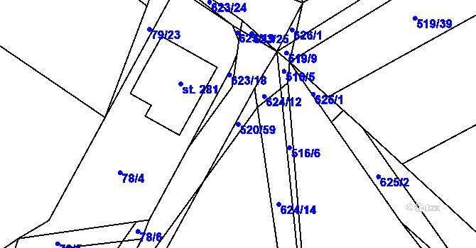 Parcela st. 520/59 v KÚ Chocenice, Katastrální mapa