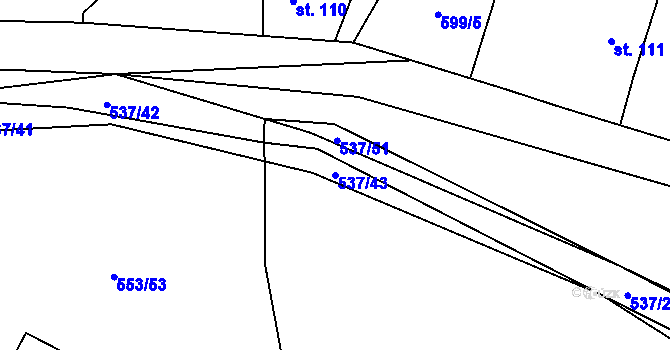 Parcela st. 537/43 v KÚ Chocenice, Katastrální mapa