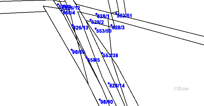 Parcela st. 553/38 v KÚ Chocenice, Katastrální mapa