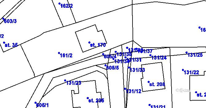 Parcela st. 605/4 v KÚ Chocenice, Katastrální mapa