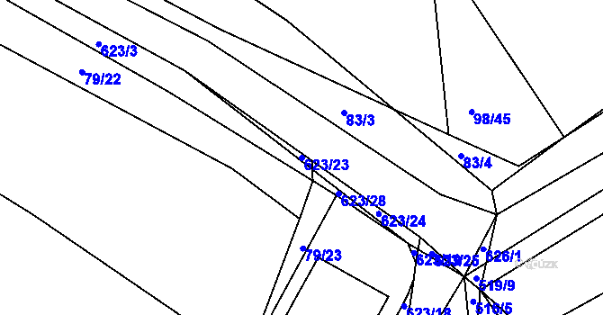 Parcela st. 623/23 v KÚ Chocenice, Katastrální mapa