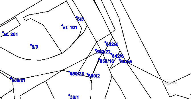 Parcela st. 650/22 v KÚ Chocenice, Katastrální mapa