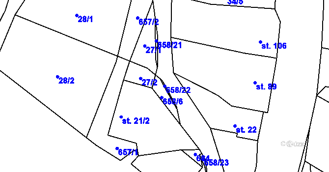 Parcela st. 658/22 v KÚ Chocenice, Katastrální mapa