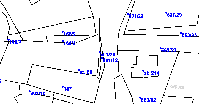 Parcela st. 601/24 v KÚ Chocenice, Katastrální mapa