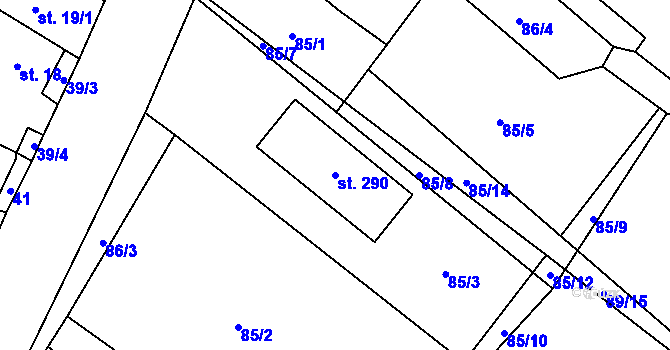 Parcela st. 290 v KÚ Chocenice, Katastrální mapa