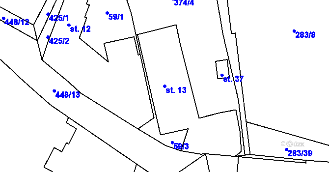 Parcela st. 13 v KÚ Chocenická Lhota, Katastrální mapa