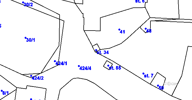 Parcela st. 34 v KÚ Chocenická Lhota, Katastrální mapa