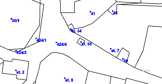 Parcela st. 55 v KÚ Chocenická Lhota, Katastrální mapa