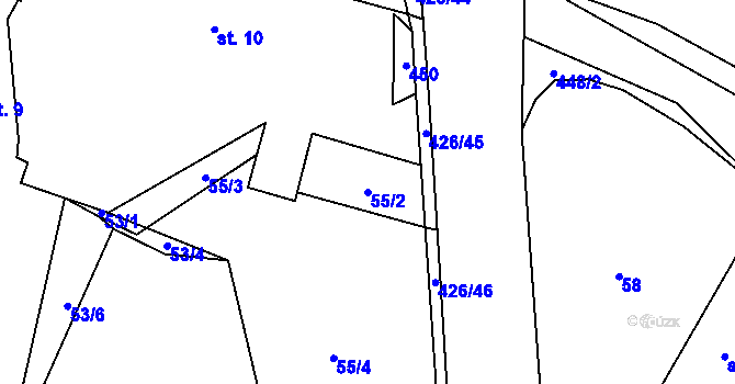 Parcela st. 55/2 v KÚ Chocenická Lhota, Katastrální mapa