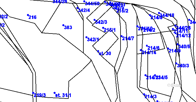 Parcela st. 30 v KÚ Chocenický Újezd, Katastrální mapa