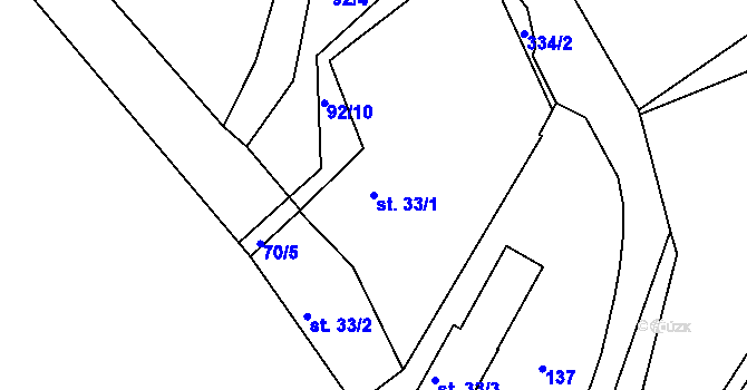 Parcela st. 33/1 v KÚ Chocenický Újezd, Katastrální mapa