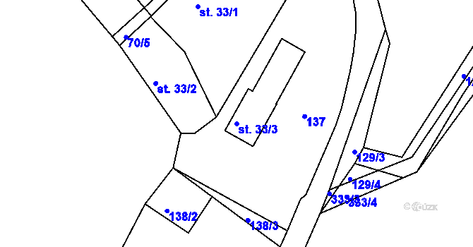 Parcela st. 33/3 v KÚ Chocenický Újezd, Katastrální mapa