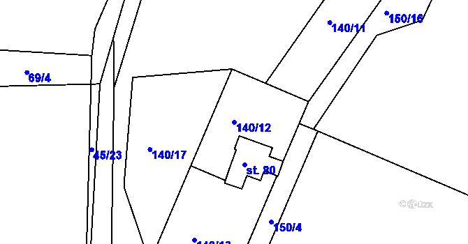 Parcela st. 140/12 v KÚ Chocenický Újezd, Katastrální mapa