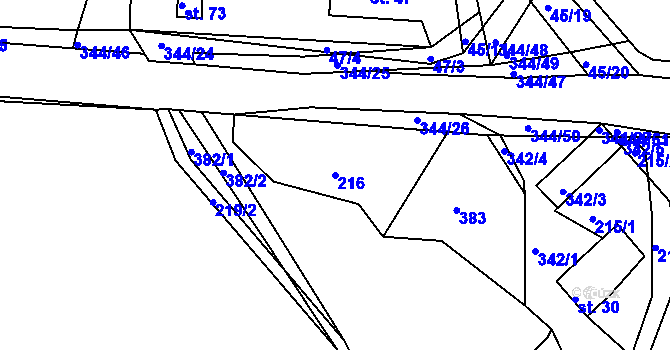 Parcela st. 216 v KÚ Chocenický Újezd, Katastrální mapa