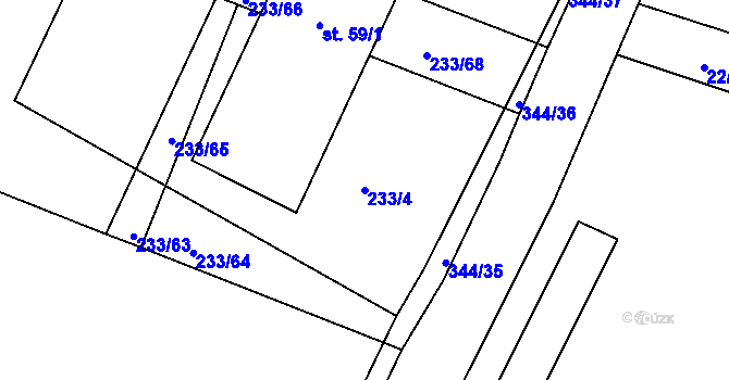 Parcela st. 233/4 v KÚ Chocenický Újezd, Katastrální mapa