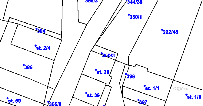 Parcela st. 350/3 v KÚ Chocenický Újezd, Katastrální mapa