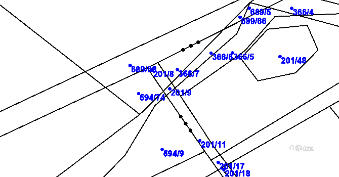 Parcela st. 201/9 v KÚ Chocenický Újezd, Katastrální mapa