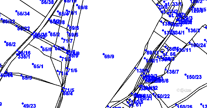 Parcela st. 69/9 v KÚ Chocenický Újezd, Katastrální mapa