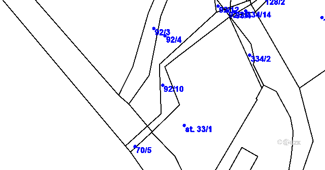 Parcela st. 92/10 v KÚ Chocenický Újezd, Katastrální mapa