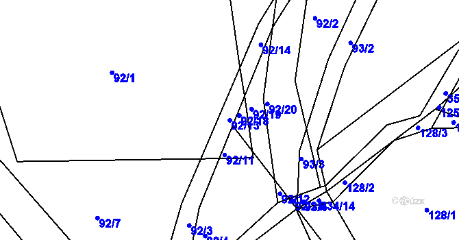 Parcela st. 92/13 v KÚ Chocenický Újezd, Katastrální mapa