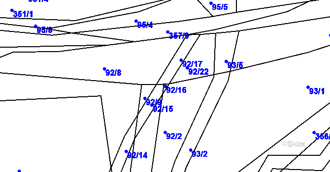 Parcela st. 92/16 v KÚ Chocenický Újezd, Katastrální mapa