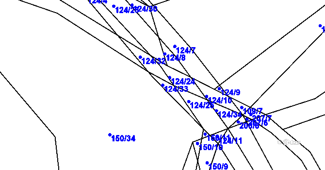 Parcela st. 124/33 v KÚ Chocenický Újezd, Katastrální mapa