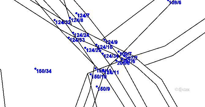 Parcela st. 124/34 v KÚ Chocenický Újezd, Katastrální mapa