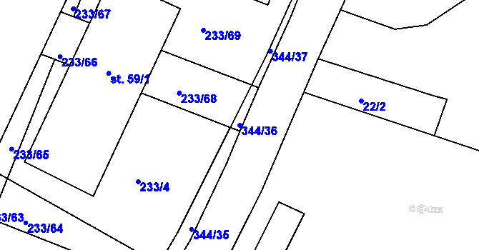 Parcela st. 344/36 v KÚ Chocenický Újezd, Katastrální mapa