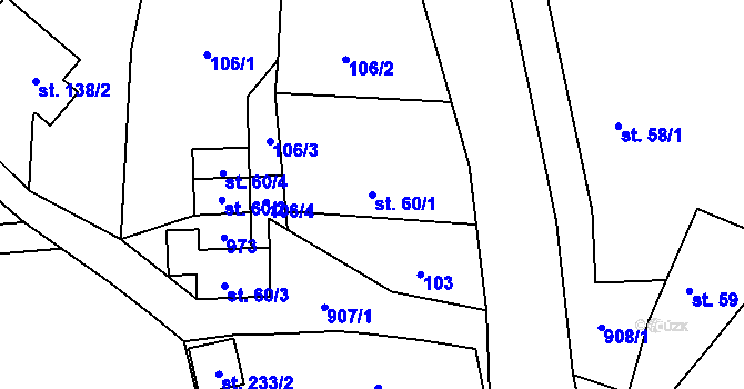 Parcela st. 60/1 v KÚ Chocerady, Katastrální mapa