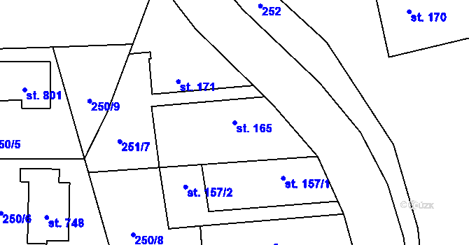 Parcela st. 165 v KÚ Chocerady, Katastrální mapa