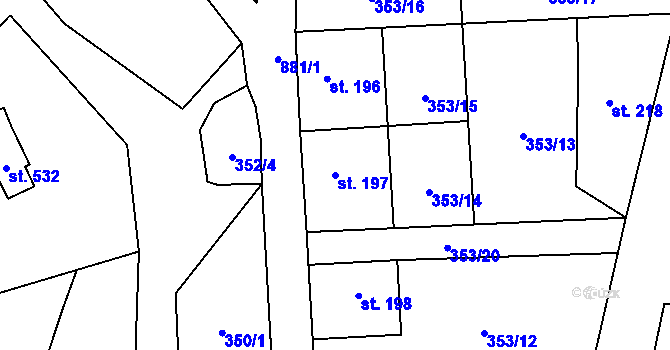 Parcela st. 197 v KÚ Chocerady, Katastrální mapa