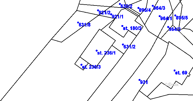 Parcela st. 236/1 v KÚ Chocerady, Katastrální mapa