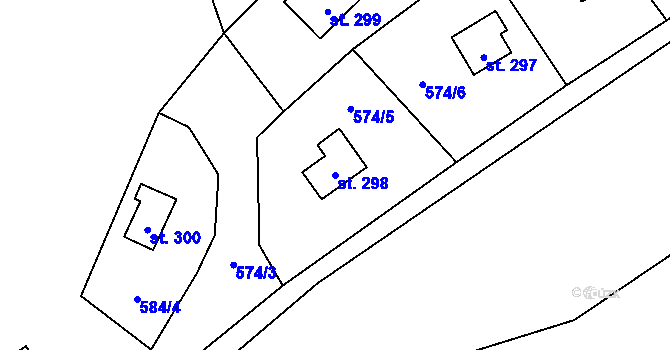 Parcela st. 298 v KÚ Chocerady, Katastrální mapa