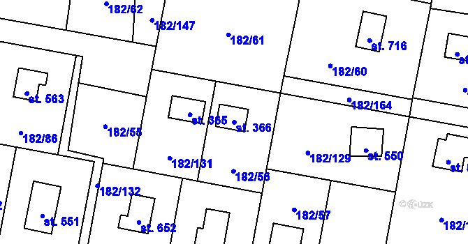 Parcela st. 366 v KÚ Chocerady, Katastrální mapa