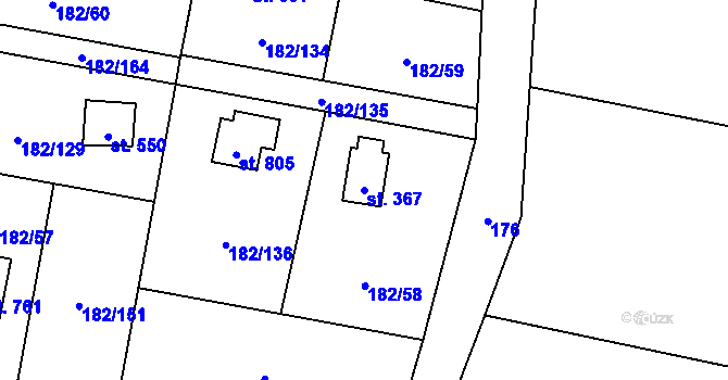 Parcela st. 367 v KÚ Chocerady, Katastrální mapa
