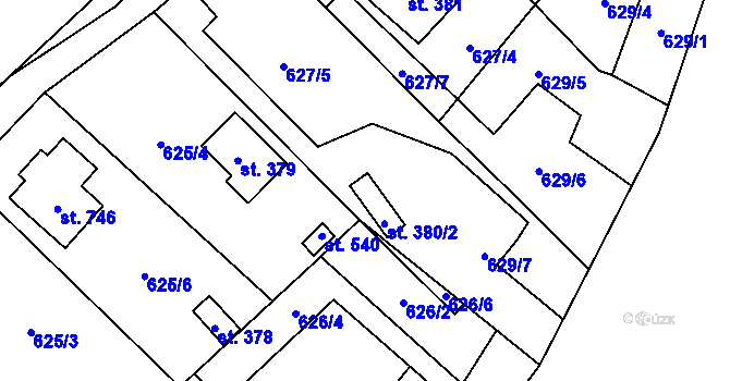 Parcela st. 380/1 v KÚ Chocerady, Katastrální mapa